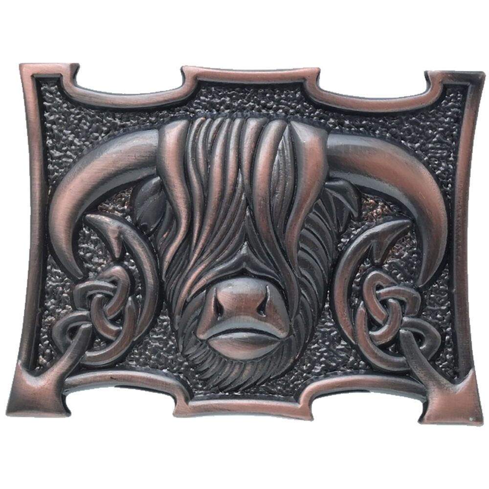 1640 Scottish Heilan Coo Kilt Belt Buckle – Highland Cow Pewter Buckle